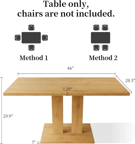 Vista 2 de HIPIHOM Mesa de comedor moderna de 46 pulgadas, mesa de cocina rectangular con acabado de roble, mesa de comedor compacta para 4, construcción