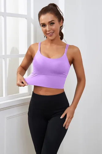 Vista 4 de Everrysea Sujetador deportivo largo para mujer, con relleno, para yoga, entrenamiento, camisetas sin mangas, camisola de fitness
