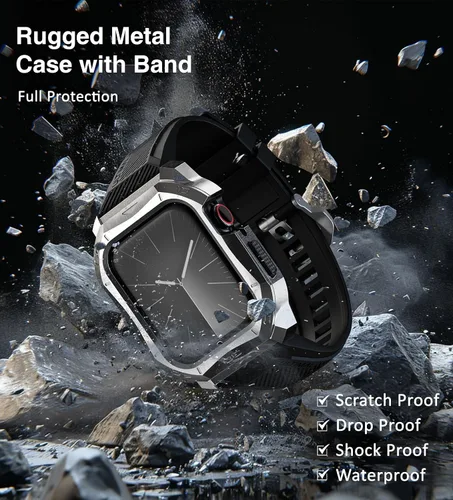 Vista 3 de ULTIMAL Compatible con Apple Watch de 1.929 in/1.772 in/1.732 in, correa deportiva resistente con carcasa de acero inoxidable resistente, correa