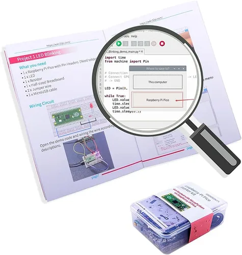 Vista 7 de GeeekPi Kit básico de inicio para Raspberry Pi Pico, con Breadboard, módulo de pantalla LCD I2C 1602, servo Mirco de 0.32 oz para principiantes