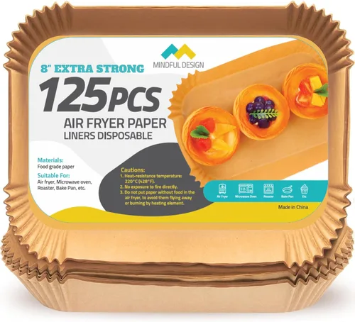 Vista 9 de Mindful Design Forros de Papel para Freidora de Aire, 125 Piezas, Papel Pergamino, Forro Desechable para Freidora de Aire para Microondas, Redondo