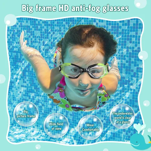 Vista 5 de Paquete de 6 gafas de natación antivaho con marco de silicona suave sin fugas, gafas de natación anti UV con 6 clips para la nariz, 6 tapones