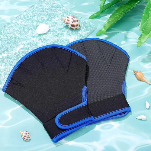 Vista 7 de 2 pares de guantes acuáticos de natación, guantes de entrenamiento de natación de mano, guantes de natación para hombres y mujeres, guantes de malla