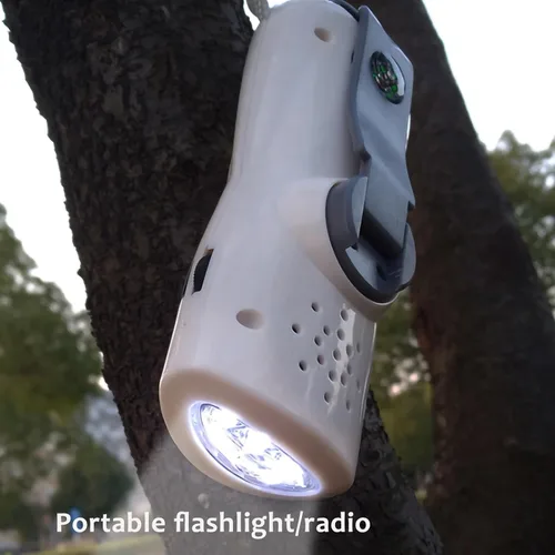 Vista 7 de Banco de energía de manivela con linterna LED, generador manual portátil, cargador de emergencia, fuente de alimentación solar y recargable por USB
