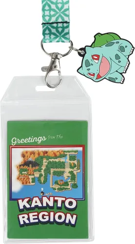 Vista 2 de Pokemon Bulbasaur - Cordón verde de la región de Kanto con dije de goma y funda de identificación