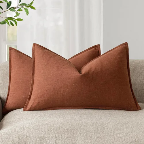 Vista 85 de Foindtower Juego de 2, Fundas Decorativas de Almohada de Lino Sólido Suaves Fundas de Cojín Europeo de Acento Estilo Granja Neutral para Silla Sofá