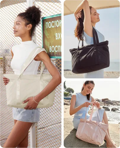 Vista 44 de BAGSMART Bolsa de mano para mujer con cremallera, bolsa de gimnasio con compartimentos, bolsa de trabajo para enfermera, baile, bolsa de yoga