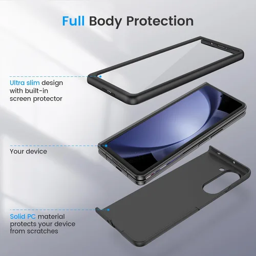 Vista 3 de Ruky Funda para Samsung Galaxy Z Fold 5, cubierta de cuerpo completo con protector de pantalla integrado, soporte de carga inalámbrica de PC duro