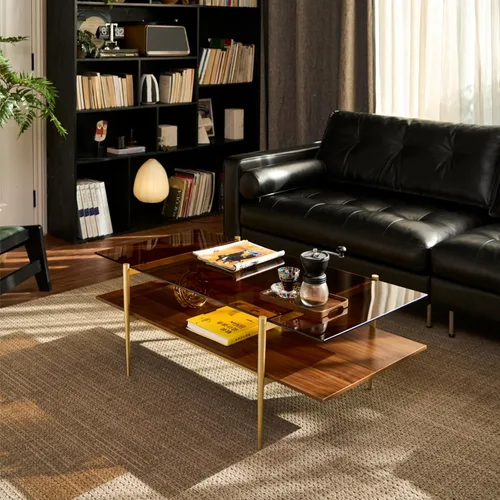 Vista 58 de Saint Mossi - Mesa de café moderna para sala de estar, mesa de café redonda de mediados de siglo, mesa central de 2 niveles para espacios pequeños