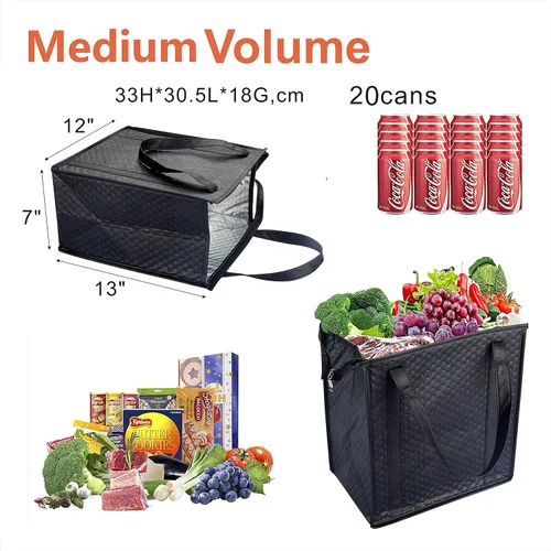 Vista 2 de 2 piezas de bolsas de refrigerador para comestibles, bolsas de enfriador, con cierre, negras y azules