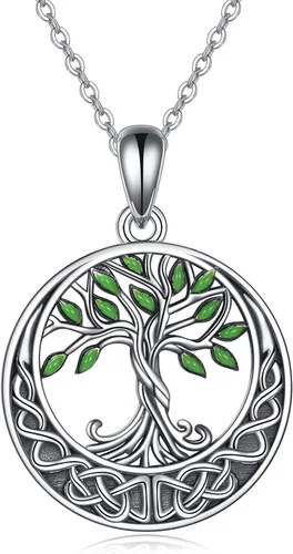Vista 110 de ONEFINITY Collar de plata de ley 925 con diseño de árbol de la vida con colgante de nudo celta de concha de abulón para mujer