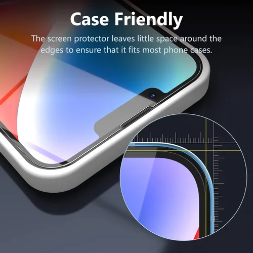 Vista 3 de MANTO Paquete de 2 protectores de pantalla para iPhone 14 Plus (6.7 pulgadas) con 2 protectores de lente de cámara, cobertura completa, HD
