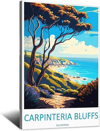 Vista 6 de Carpinteria Bluffs California - Póster de viaje vintage de paisaje de 08 x 12 pulgadas (7.9 x 11.8 in), lienzo artístico y lienzo para pared, póster