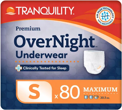 Vista 17 de Tranquility Premium OverNight - Ropa interior absorbente desechable, máxima protección, talla XS, 88 unidades, cintura 43-71 cm - Máxima absorción