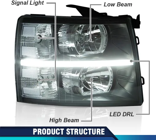 Vista 6 de PIT66 Conjunto de faros delanteros de barra LED compatible con Chevy Silverado 1500 2007-2013/Fit Silverado 2500 3500 y HD 2007-2014, faros Lente