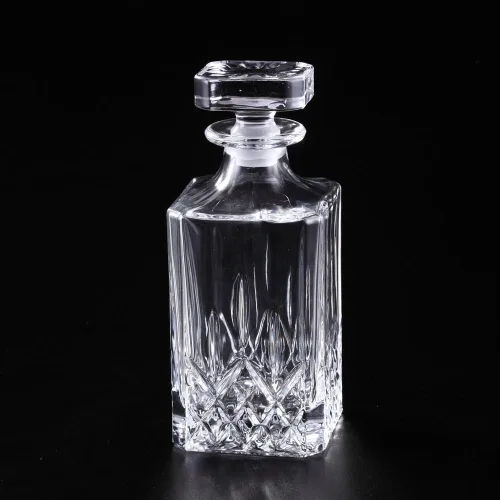 Vista 4 de Amlong Crystal Decantador de licor de cristal sin plomo con tapón, rectangular