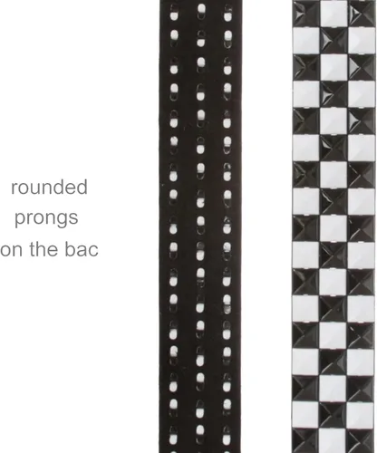Vista 4 de Cinturón de piel con tachuelas Snap On, estilo punk, con estrella y pirámide, diseño de cuadros a cuadros Negro/Blanco