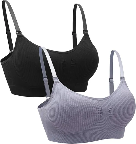 Vista 12 de Suekaphin - Paquete de 2 piezas, brasier de maternidad para lactancia durante el embarazo, cómodo para dormir con extensores 2negro