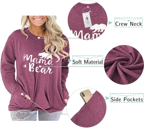 Vista 4 de ROSRISS Camisetas de manga larga para mujer, talla grande, estilo casual, con bolsillos