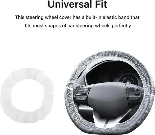 Vista 2 de 100 unidades de fundas desechables para volante, protector desechable para volante con elástico para evitar rozaduras y arañazos, funda universal
