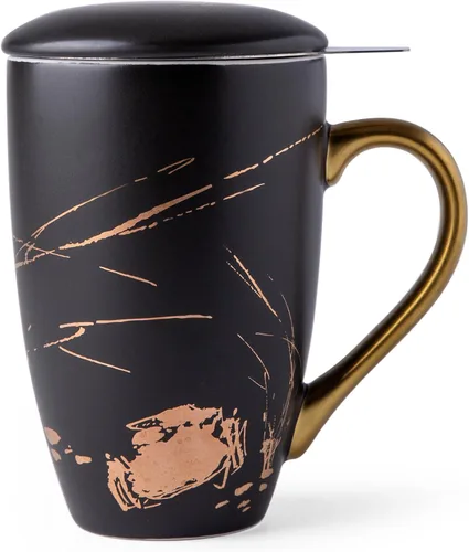 Vista 17 de AmorArc Taza de Té de Porcelana con Infusor y Tapas, Taza Grande de 18 Oz con Colador y Soporte para Bolsa para Té de Hojas Sueltas, Taza de Café