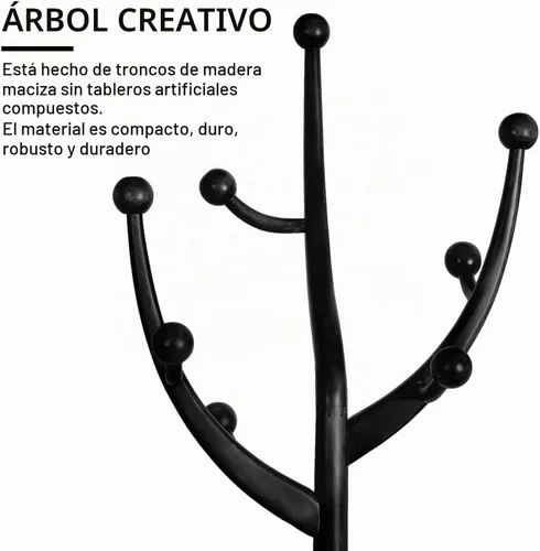 Vista 8 de Perchero de Pie de Madera Resistente con 8 Ganchos, Diseño Único con Aspecto de Rama de Árbol, Perchero de Árbol Premium para Colgar Ropa con Base