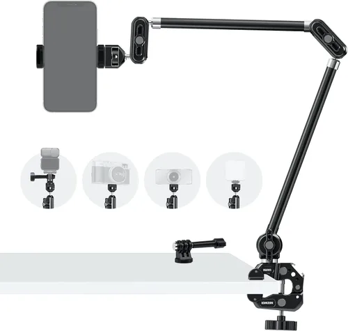 Vista 14 de NEEWER Kit de Soporte de Cámara Mejorado con Brazo de Boom Telescópico de Tres Pliegues (Carga Máxima 2lb), Soporte de Escritorio Telescópico