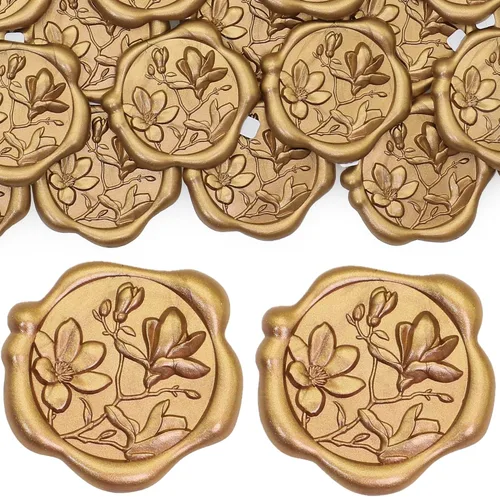 Vista 15 de SWANGSA 50 calcomanías de sello de cera de arco 3D, calcomanías de sellado de cera autoadhesivas de oro antiguo para invitaciones de fiesta de boda