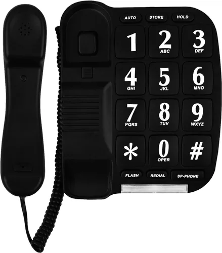 Vista 4 de Teléfono de botón grande negro para pared o escritorio con altavoz y memoria