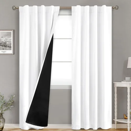 Vista 182 de BGment Cortinas 100% opacas beige de 63 pulgadas de largo con forro aislante térmico, bolsillo para varilla y lengüeta trasera de doble capa
