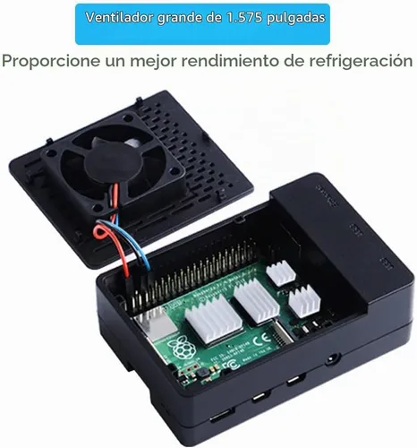 Vista 4 de GeeekPi Funda con ventilador PWM para Raspberry Pi 4, 18W 5V 3.6A USB-C fuente de alimentación para Raspberry Pi 4, disipadores de calor, lector