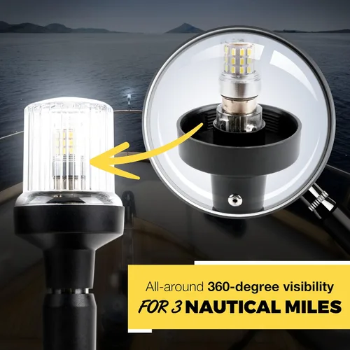 Vista 3 de EVERBEAM Luz de anclaje ajustable de acero inoxidable P600 para barcos de pesca y embarcaciones marítimas - Proporciona visibilidad de 360 grados