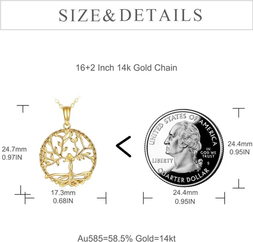 Vista 5 de KECHO Collar con colgante de árbol de la vida de oro macizo de 14 quilates para mujer, joyería fina, regalos de cumpleaños para madre o hija