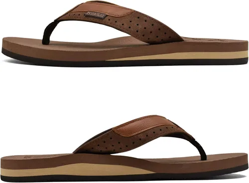 Vista 4 de KuaiLu - Sandalias de pata de gallo para hombre con soporte para el arco y plantilla de piel usada para tapetes de yoga