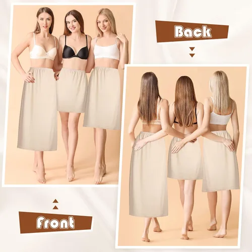 Vista 2 de 3 piezas para mujer, medias sandalias de satén de 19, 27, 35 pulgadas, antiestática, larga debajo de la falda para mujer, para debajo de los vestidos