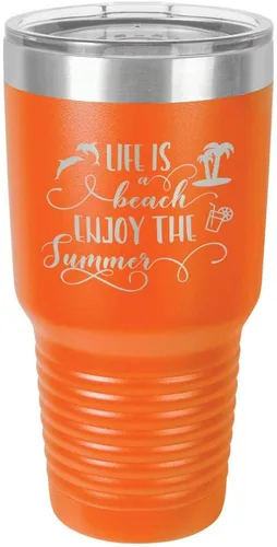Vista 13 de La vida es una playa que disfruta el verano grabado de 30 oz vaso de acero con recubrimiento de polvo grabado láser taza de viaje de camello polar