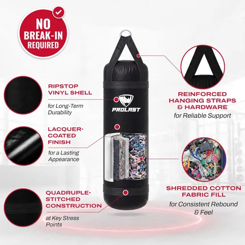 Vista 3 de 4 ft 80lb Heavy Boxing Punching Bag, Muay Thai, MMA, Strength Training Equipment, Hanging Negro
