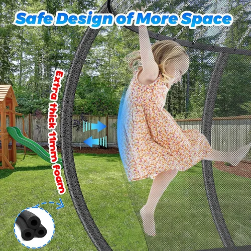 Vista 3 de Trampolín de 10 pies, 12 pies, 14 pies, 16 pies, para niños y adultos, trampolines recreativos al aire libre con red de cierre, escalera, rociador
