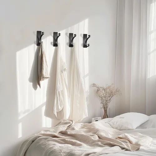 Vista 5 de Paquete de 14 ganchos adhesivos de pared para toalla/abrigo, extra adhesivo de 10 libras, acero inoxidable, para colgar en el baño o la ducha, negro