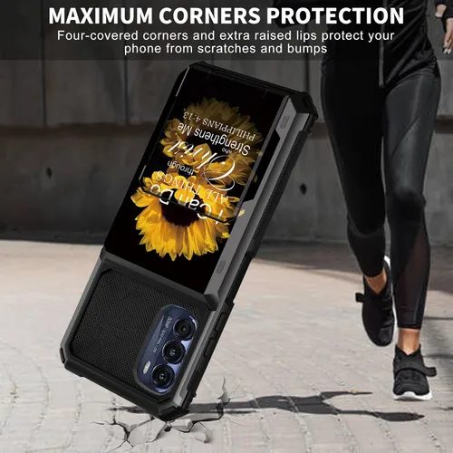 Vista 3 de Funda tipo cartera para Moto G 5G 2022 con ranura para tarjetero, cubierta abatible híbrida de doble capa, resistente, a prueba de golpes, funda