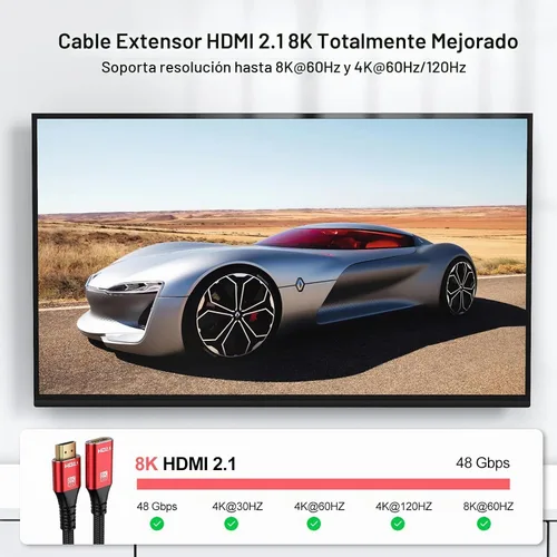 Vista 2 de Extensor HDMI 8K Cable de extensión HDMI 1.5FT, HDMI 2.1 macho a