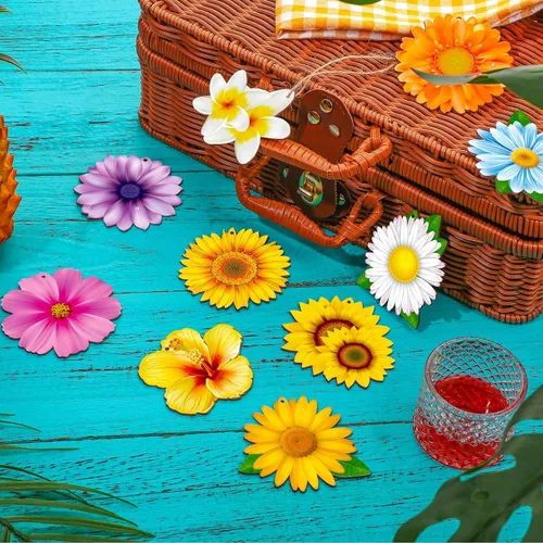 Vista 3 de 40 adornos de primavera para árbol pequeño, flores de madera, mariposa, girasol, gerbera, margarita, madera, colgante, decoración de árbol