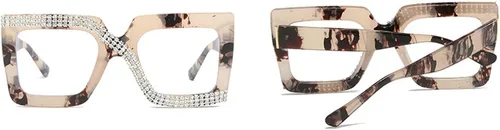 Vista 3 de Melrose Gafas de lectura cuadradas de diamante transparente para mujer, gafas de diamantes de imitación de luz azul de moda 2 piezas ámbar y floral