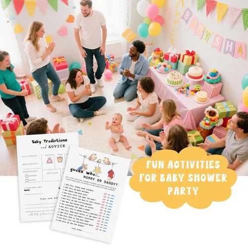 Vista 5 de Juegos de baby shower, 40 piezas de juegos de revelación de género, tarjetas de doble cara, 2 juegos – Predicciones y tarjetas de consejos