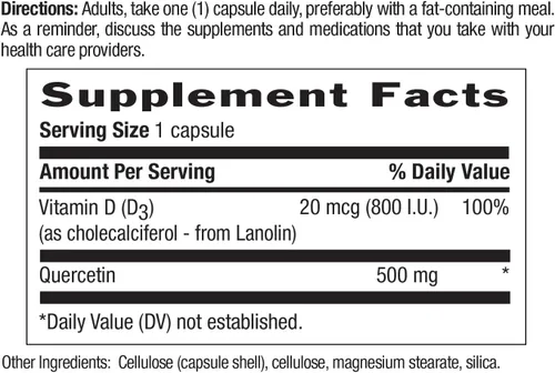 Vista 3 de Country Life Cápsulas de quercetina de 500 mg con vitamina D3 800 UI – Suplemento de apoyo inmunológico para adultos – Potenciadores inmunológicos