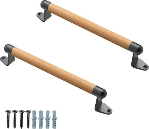 Vista 10 de SELEWARE Manija de madera para puertas correderas, 2 unidades, 9 pulgadas Soportes de plástico negro (paquete de 2)