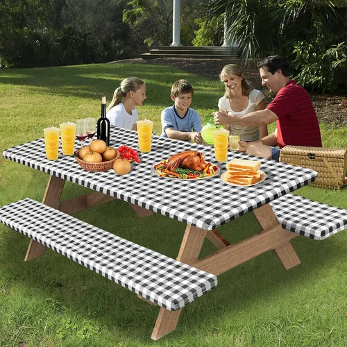 Vista 2 de OutdoorLines - Funda de vinilo ajustable para mesa de picnic con fundas de banco