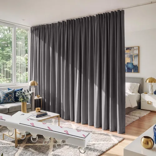 Vista 14 de RYB HOME Cortina de puerta con guía de techo, cortinas opacas de privacidad para puerta francesa, dormitorio, sala de estar, ventana de bahía