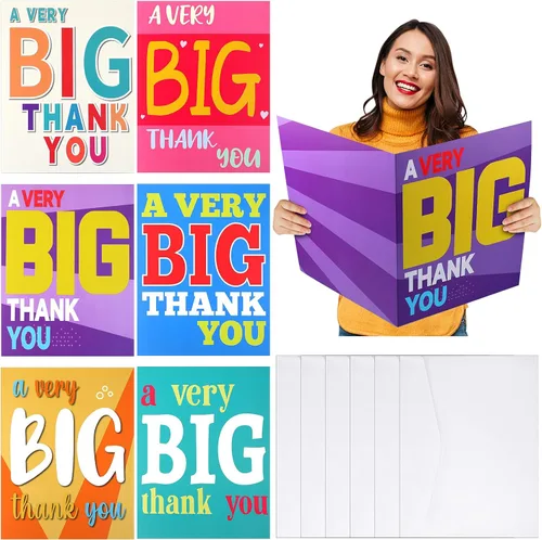 Vista 8 de Teling Paquete de 6 Tarjetas de Agradecimiento Muy Grandes con Sobre Tarjetas de Felicitación Jumbo de Apreciación Tarjetas de Agradecimiento