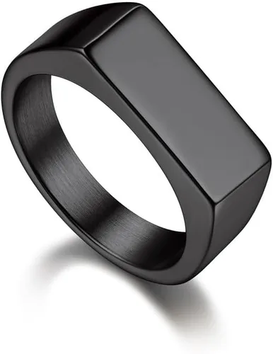 Vista 10 de Bandmax Anillos de sello para hombre, acero inoxidable, chapado en oro de 14 quilates, negro, minimalista, simple, anillo para hombres y mujeres